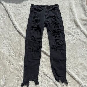 American Eagle Black Distressed Hi-Rise Jegging – Size 0 | Edgy Everyday Style